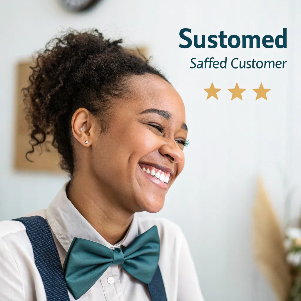 A satisfied customer with a bow